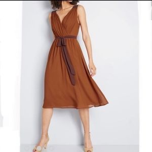 ModCloth Rust Orange V Neck Midi Dress Large